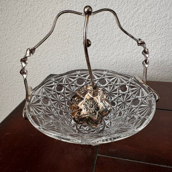 VTG Queen Anne Cut Glass Starburst Silver Plate Spoon Holder Relish Dish 3pcs - Picture 1 of 15